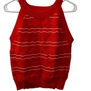 Knit Tank‎ Top Women's US Size 8-10 ORANGE White Stripes New